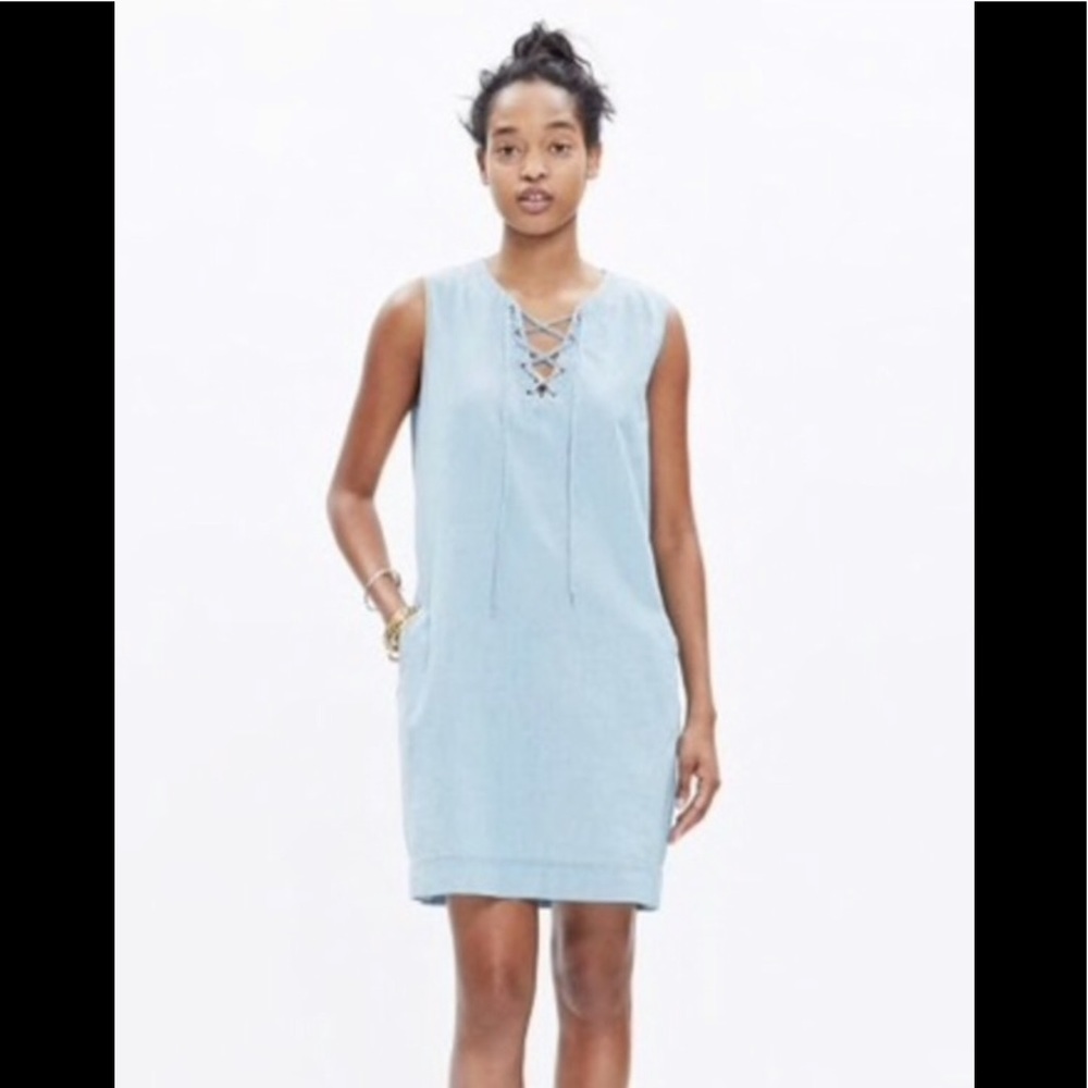 Madewell Chambray Lace-Up Shift Dress